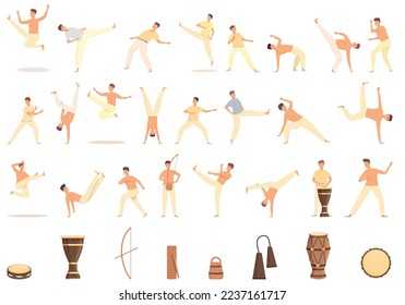 Capoeira icons set cartoon vector. Acrobatic people. Sport fitness