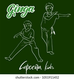 Capoeira kids and Ginga hand lettering and illustration of capoeira children for designing materials for sport club, fitness groups