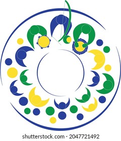 Capoeira roda with people in circle playing capoeira music together vector illustration. Capoeira baptize ceremony image in brazil flag colours.