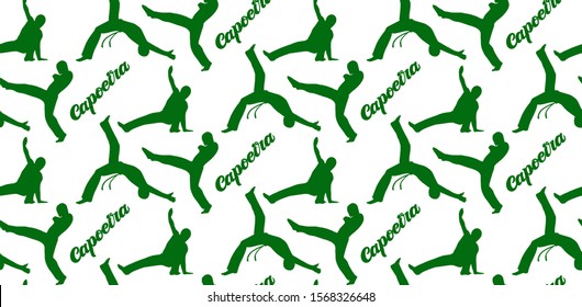 Capoeira seamless pattern, african dancers making different combat elements of martial arts, dance and fight combination, movements with music. Brazilian contest decor, poster, printing. Vector art