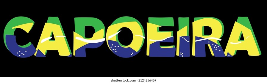 capoeira text template. Brazilian martial art banner in brasil national flag colors.