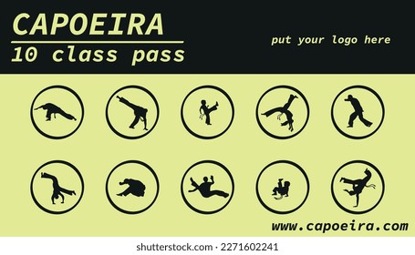 Capoeira training business card. Loyalty card. 10 class pass card vector template.