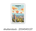 Cappadocia. Hand drawn, Vector illutration. Vintrage travel poster. Wall Art and Print Set for Hikers, Campers, and Stylish Living Room Decor.