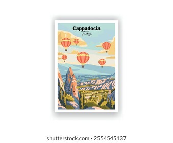 Cappadocia. Hand drawn, Vector illutration. Vintrage travel poster. Wall Art and Print Set for Hikers, Campers, and Stylish Living Room Decor.
