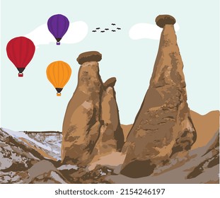 Cappadocia - nevsehir turkey. hand drawing vector illustration 