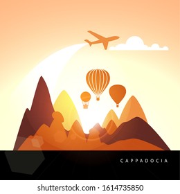 Cappadocia, Turkey detailed silhouette. Trendy vector illustration, flat style. Stylish colorful landmarks. The concept for a web banner. Business icon 