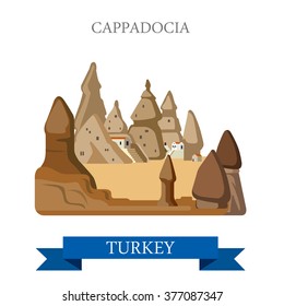 Cappadocia in Turkey. Flat cartoon style historic sight showplace attraction web site vector illustration. World countries cities vacation travel sightseeing Asia collection.