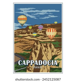 Cappadocia Turkey vintage poster design style vector illustration