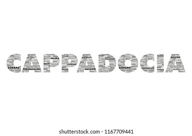 CAPPADOCIA word cloud concept made with point of interests in Cappadocia. Black and White Color