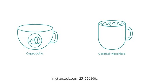 Cappuccino, Caramelo Macchiato Vape Sabor Ícone Set Illustration