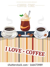Cappuccino card for restaurant, cafe, bar, coffeehouse. Vector illustration
