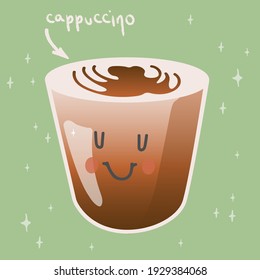 Cappuccino with cinnamon. Cute vector illustration. Suitable for menu, flyer, ads, sticker.
