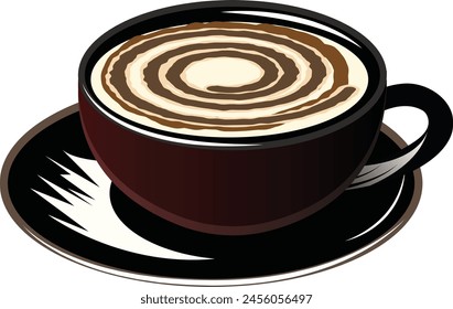 Ilustración vectorial de diseño plano de café capuchino, taza de café