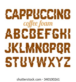 Cappuccino coffee foam art alphabet. Vector.