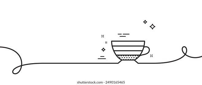 Cappuccino coffee icon. Continuous one line with curl. Hot drink sign. Beverage symbol. Cappuccino single outline ribbon. Loop curve pattern. Vector