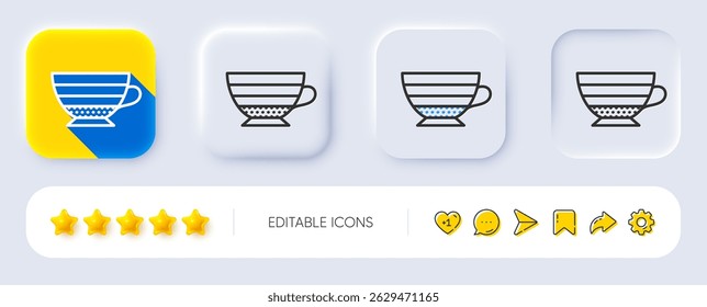 Cappuccino coffee icon. Neumorphic, Flat shadow, 3d buttons. Hot drink sign. Beverage symbol. Line cappuccino icon. Social media icons. Vector