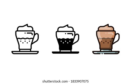 Cappuccino coffee icon. With outline, glyph, and filled outline styles