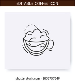 Cappuccino coffee line icon.Type of coffee drink. Espresso with steamed milk foam. Coffeehouse menu. Different caffeine drinks receipts concept. Isolated vector illustration. Editable stroke  svg