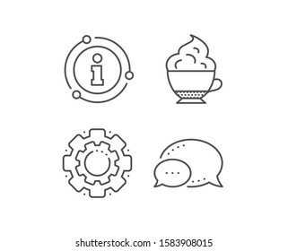 Cappuccino coffee with Whipped cream icon. Chat bubble, info sign elements. Hot drink sign. Beverage symbol. Linear cappuccino cream outline icon. Information bubble. Vector