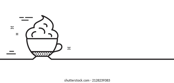 Cappuccino coffee with Whipped cream icon. Hot drink sign. Beverage symbol. Minimal line illustration background. Cappuccino cream line icon pattern banner. White web template concept. Vector