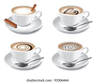 Cappuccino Collection Isolated On White EPS 8 vector, no open shapes or paths. Grouped for easy editing.