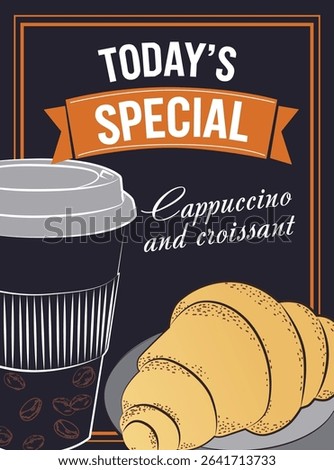 Cappuccino and Croissant Special Offer Vector Illustration