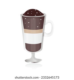 Cappuccino cup with chocolate and milk drawing glass cup