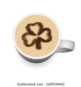 Cappuccino Cup with Cinnamon Clover Pattern. Vector.
