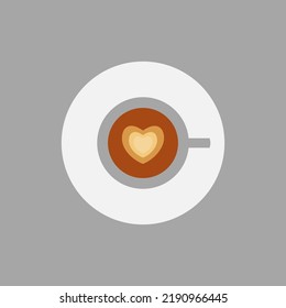 Cappuccino cup with hearts design on top. Coffee cup, vector illustration.