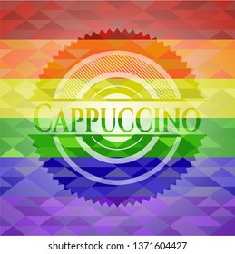 Cappuccino emblem on mosaic background with the colors of the LGBT flag