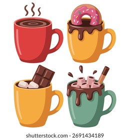 Cappuccino espresso cocoa set vector isolated white background