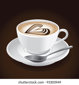 Cappuccino with foam heart EPS 8 vector, grouped for easy editing. No open shapes or paths.