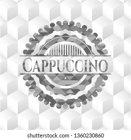 Cappuccino grey emblem. Retro with geometric cube white background