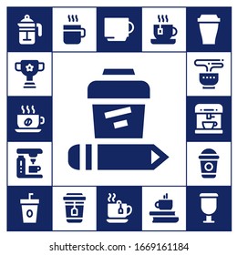 cappuccino icon set. 17 filled cappuccino icons.  Simple modern icons such as: French press, Cup, Coffee, Coffee machine, Tea, Frappe