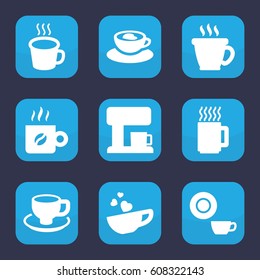 Cappuccino icon. set of 9 filled cappuccino icons such as coffee, dish, coffee cup, cup with heart, cup, coffee machine