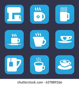 Cappuccino icon. set of 9 filled cappuccino icons such as coffee, cup with heart, tea cup, cup, coffee machine