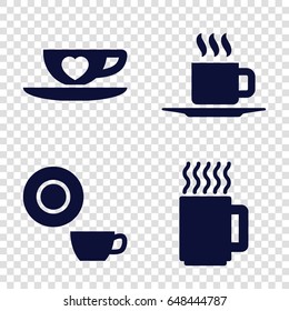 Cappuccino icons set. set of 4 cappuccino filled icons such as dish, cup with heart, cup