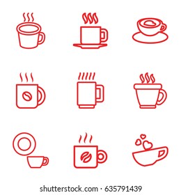 Cappuccino icons set. set of 9 cappuccino outline icons such as coffee, dish, cup with heart, cup