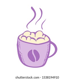 Cappuccino isolated on white background. Vector illustration of creamy latte. Coffee break time.