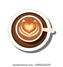 Cappuccino with Latte Art Vector Illustration – Cartoon, Clipart and Line Art Design