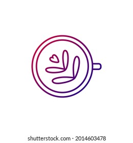 Cappuccino or latte with pattern outline icon. Coffee mug. Purple gradient symbol. Isolated vector stock illustration