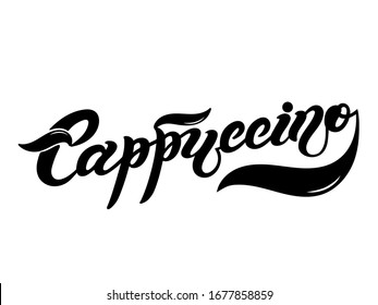 Cappuccino. Nombre del tipo de café. Letras dibujadas a mano. Ilustración vectorial. Ilustración excelente para el diseño de menús de restaurantes o cafés