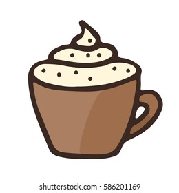 Cappuccino with spice in brown cup. Colored vector icon