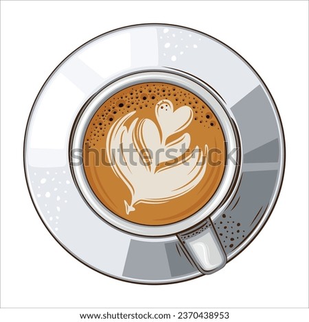 Cappuccino Top View. Cup Of Coffee Realistic Illustration isolated on White Background. Perfect for coffee shops, cafe menu, banners.