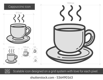 Cappuccino vector line icon isolated on white background. Cappuccino line icon for infographic, website or app. Scalable icon designed on a grid system.