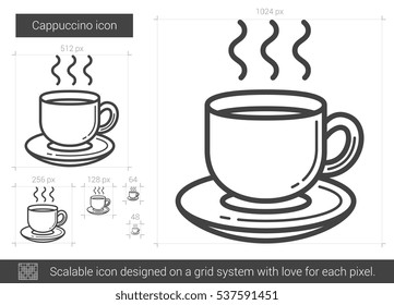 Cappuccino vector line icon isolated on white background. Cappuccino line icon for infographic, website or app. Scalable icon designed on a grid system.