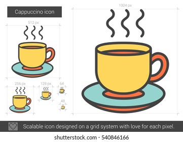 Cappuccino vector line icon isolated on white background. Cappuccino line icon for infographic, website or app. Scalable icon designed on a grid system.