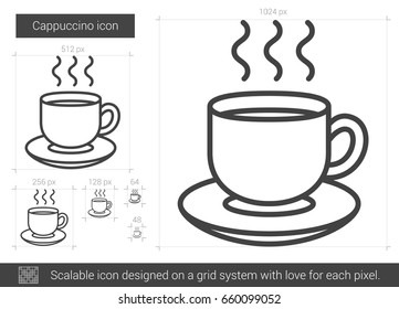 Cappuccino vector line icon isolated on white background. Cappuccino line icon for infographic, website or app. Scalable icon designed on a grid system.