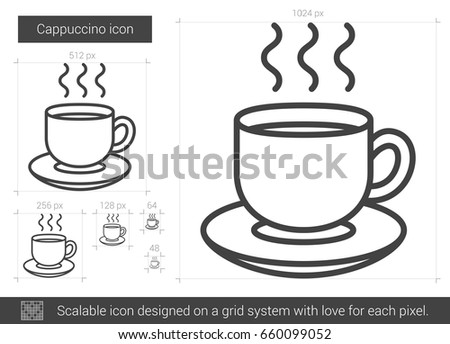 Icono de línea vectorial cappuccino aislado en fondo blanco. Icono de línea de cappuccino para infografía, sitio web o aplicación. Icono escalable diseñado en un sistema de cuadrícula.