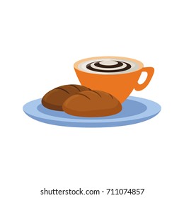 cappuchino and wholemeal bread  vector illustration